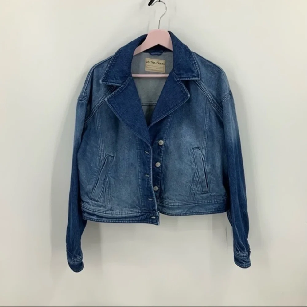We the free Free People Now or Never Dark Wash Cropped Denim Jacket M - Picture 3 of 12